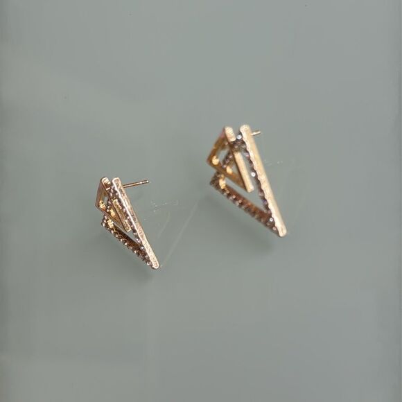 Gold Triangle Stud Earrings A1427 - Picture 3 of 3